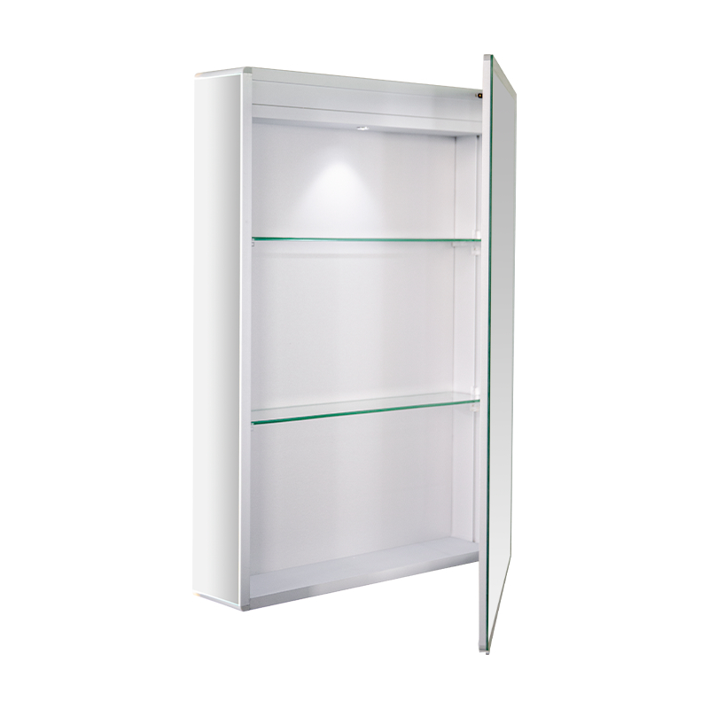 Aluminiumslegering Vanntett Enkeldørs LED Baderomsspeilskap Aluminiumslegering Vanntett Enkeldørs LED Baderomsspeilskap